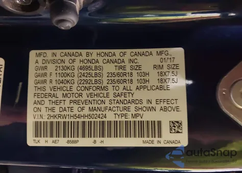 2017 Honda Cr-V Ex from USA, damaged, VIN 2HKRW1H54HH502424